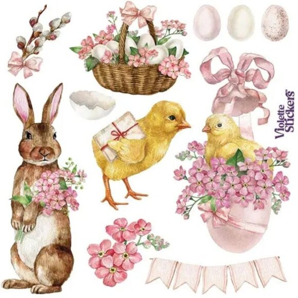 3 for $10 - Violette Stickers - Pink Easter - 1 Sticker Sheet for Scrapbooks - Picture 1 of 1